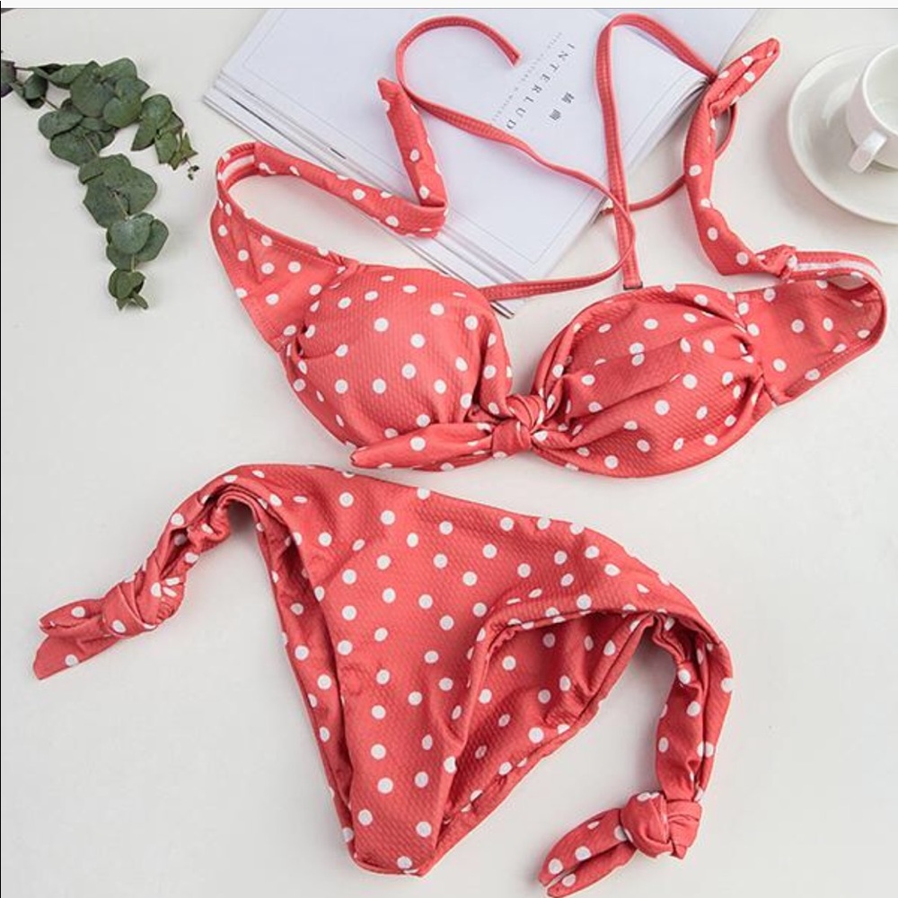 Polka dot bikini- coral